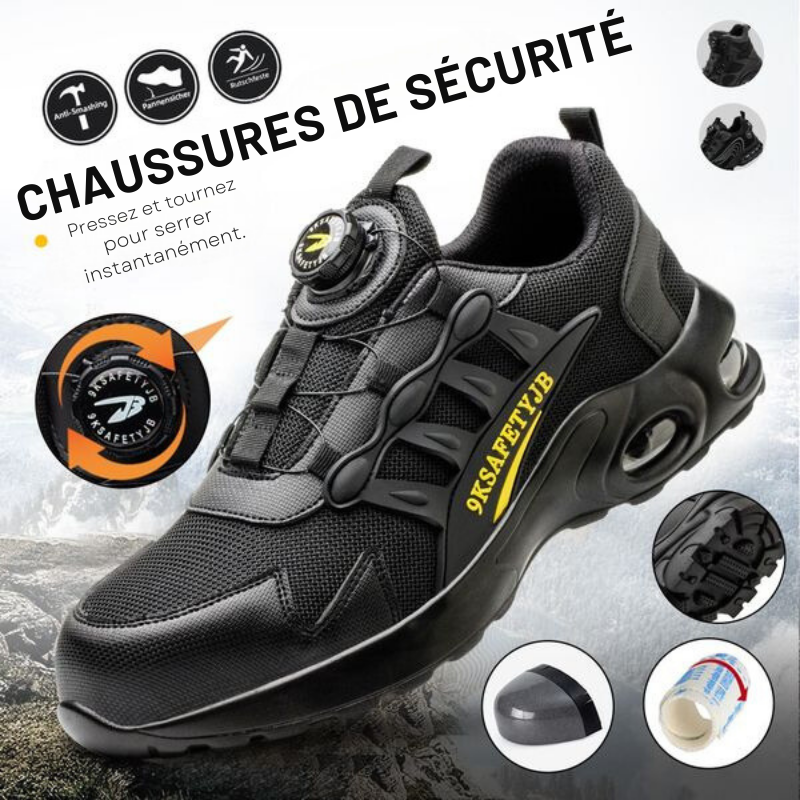 Chaussures de sécurité ultralégères et résistantes à l'usure avec boucle pivotante à embout en acier