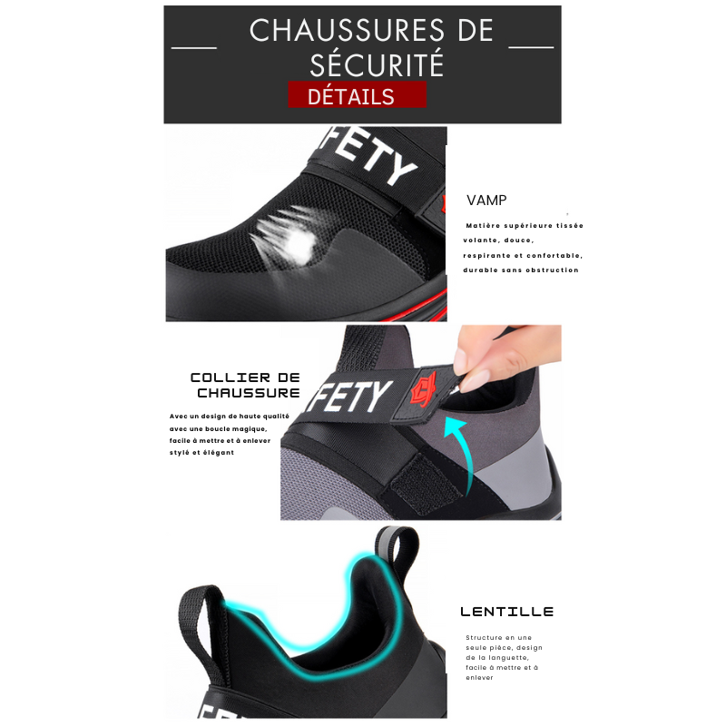 Fanmalls S1P Chaussures de sécurité ultralégères et résistantes à l'usure avec embout en acier